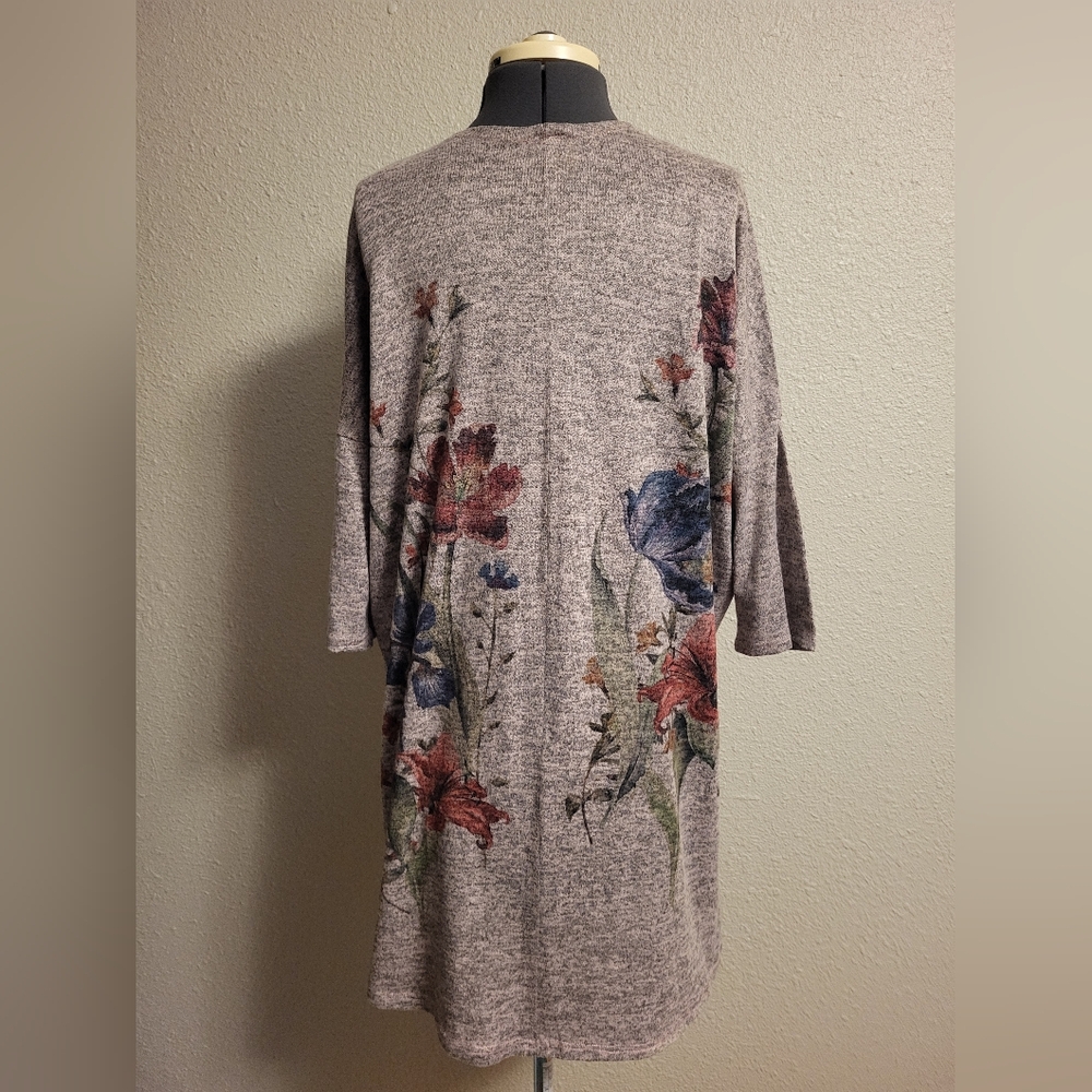 Live In The Moment Floral Print Marl Open Front Cardigan Size Medium - Picture 3 of 6